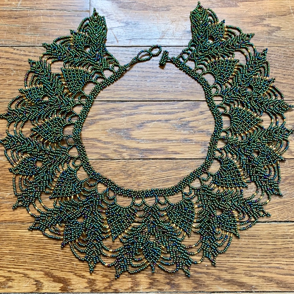 Vintage Iridescent Intricately Beaded Collar - Picture 7 of 8